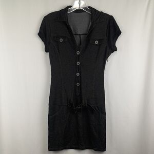 Patty Black Thin Form Fitting Faux Denim Dress